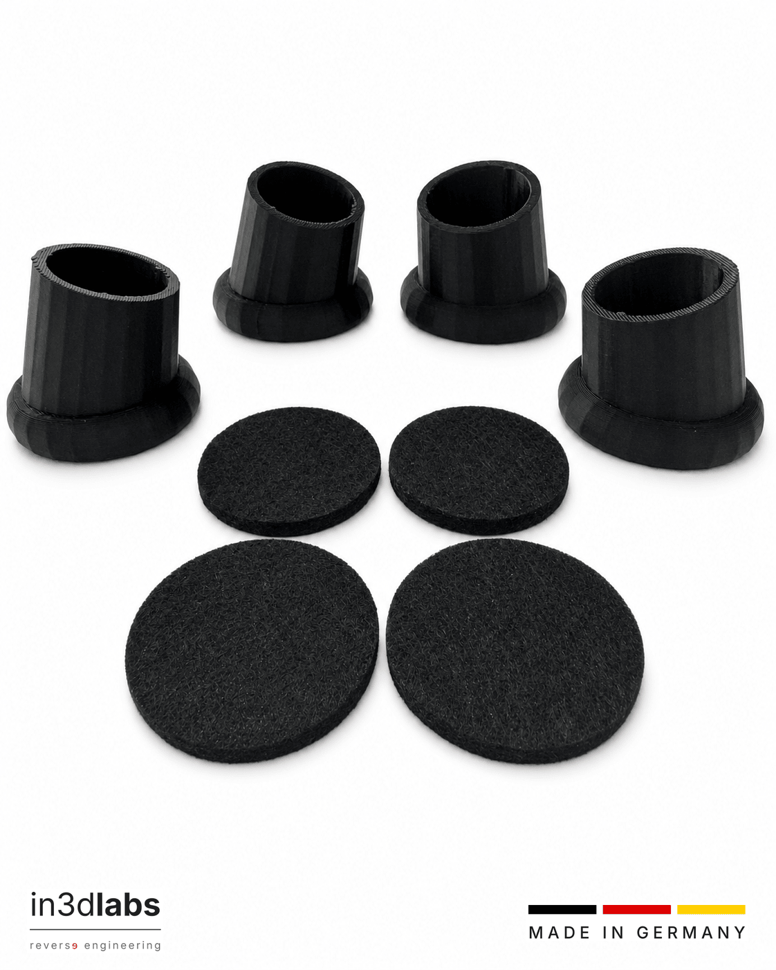 Eames Stuhlfüße für DCM/LCM H-Gestell – Ersatzfüße mit Filzgleitern, 4er-Set | kompatibel Vitra & Herman Miller | Made in Germany - in3dlabs