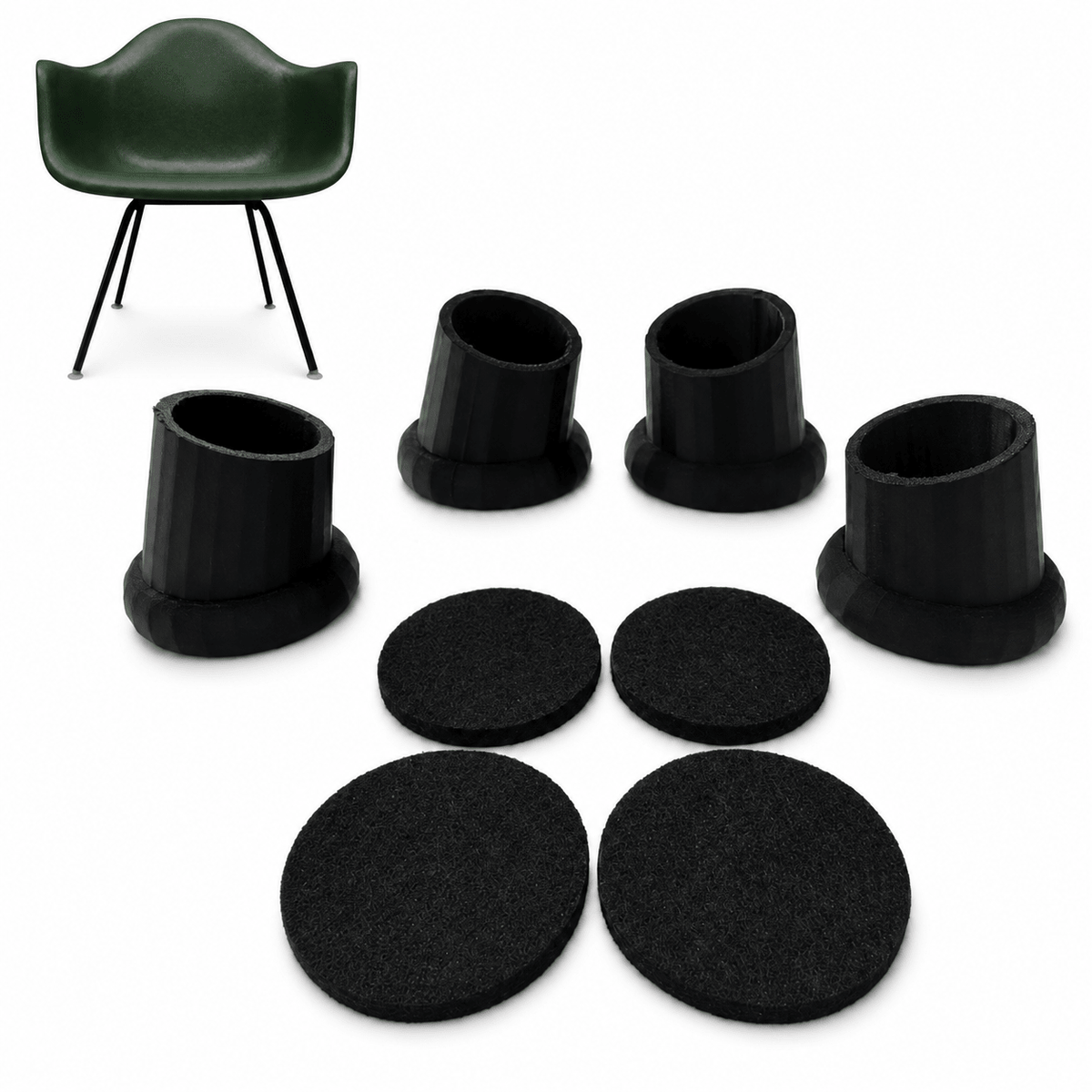 Eames Stuhlfüße für DCM/LCM H-Gestell – Ersatzfüße mit Filzgleitern, 4er-Set | kompatibel Vitra & Herman Miller | Made in Germany - in3dlabs