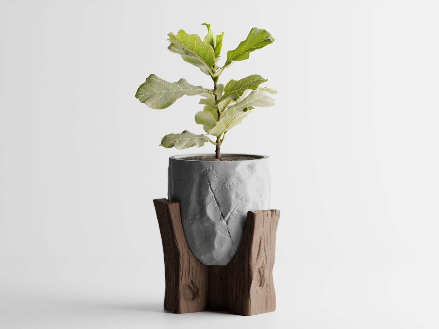 Grotia – Pflanzgefäß - Set mit Stein - und Holz - Optik - in3dlabs