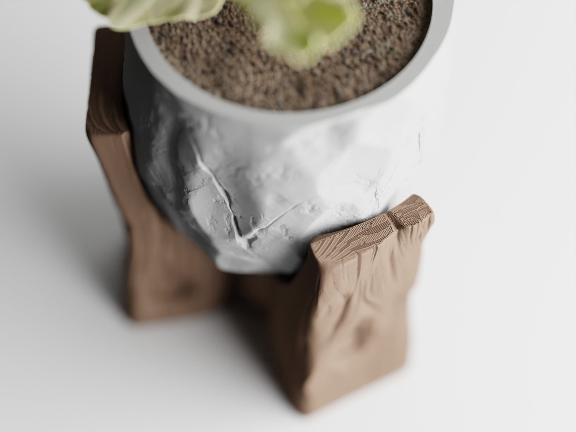 Grotia – Pflanzgefäß - Set mit Stein - und Holz - Optik - in3dlabs