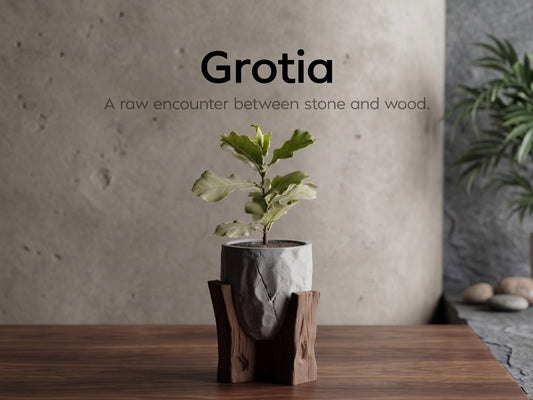 Grotia – Pflanzgefäß - Set mit Stein - und Holz - Optik - in3dlabs