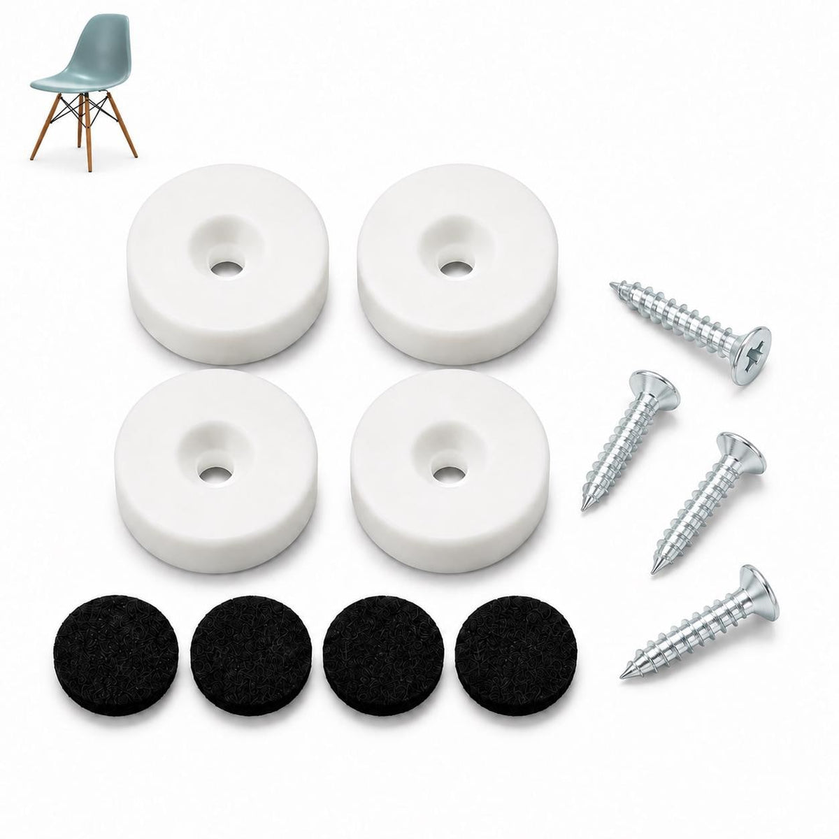 Eames Plastic Chair DAW/DSW kompatible Ersatz-Gleiter mit Schrauben und Filzpads – in3dlabs