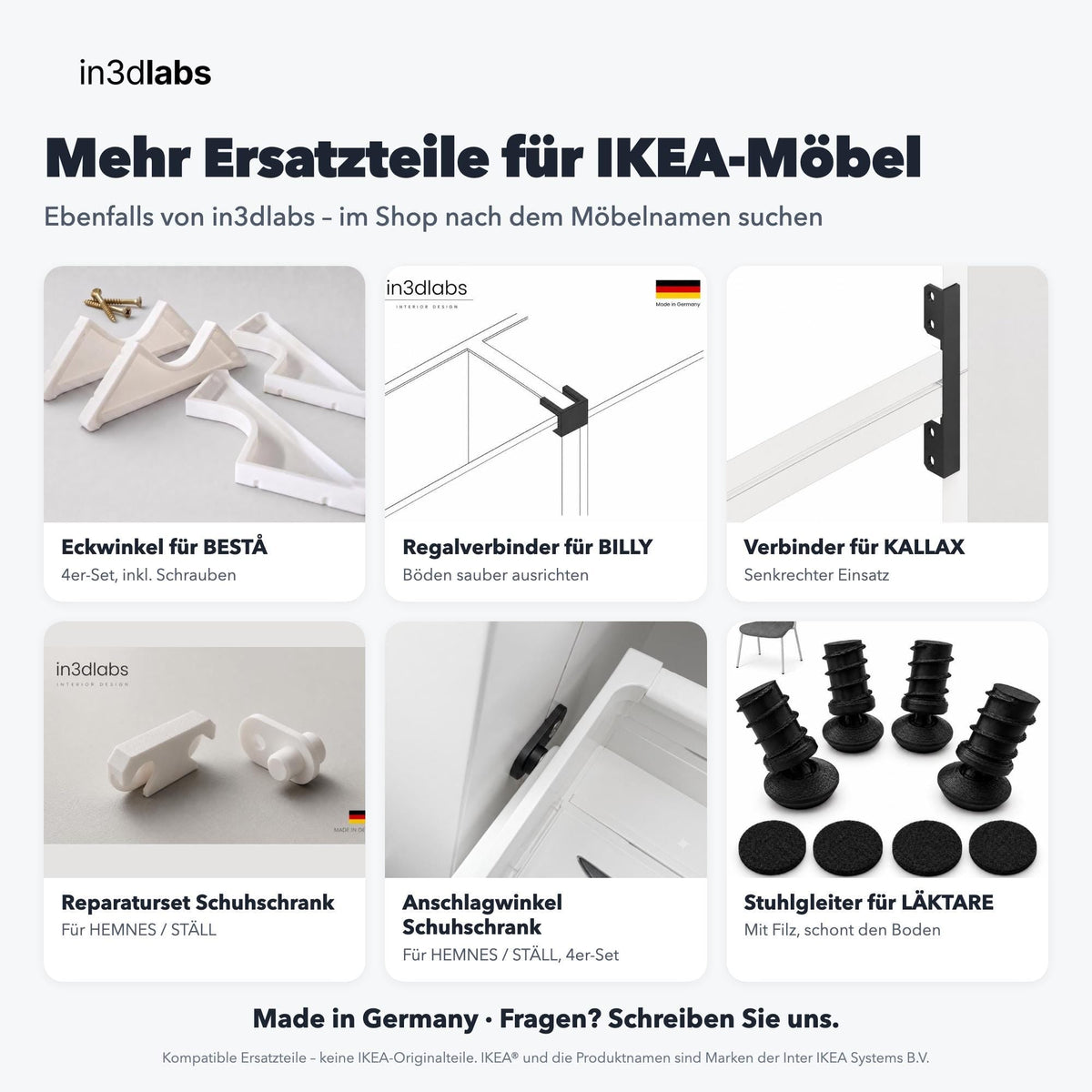 Kleiderstangenhalter passend für IKEA® PAX Komplement – 2er-Set, schwarz oder weiß - in3dlabs