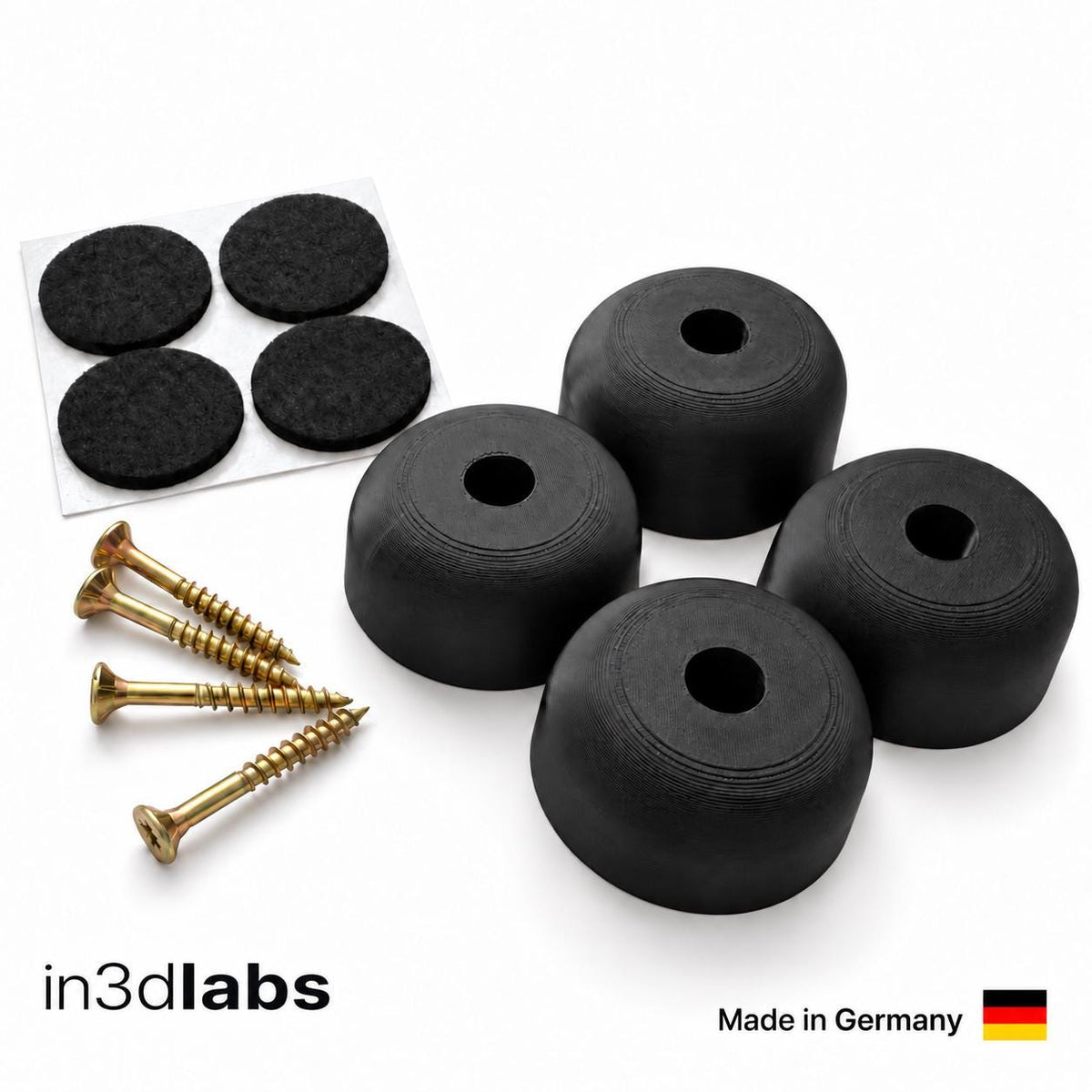 Möbelfüße 4er-Set mit Schrauben & Filzgleitern – 20 oder 25 mm, schwarz oder weiß, PETG - in3dlabs