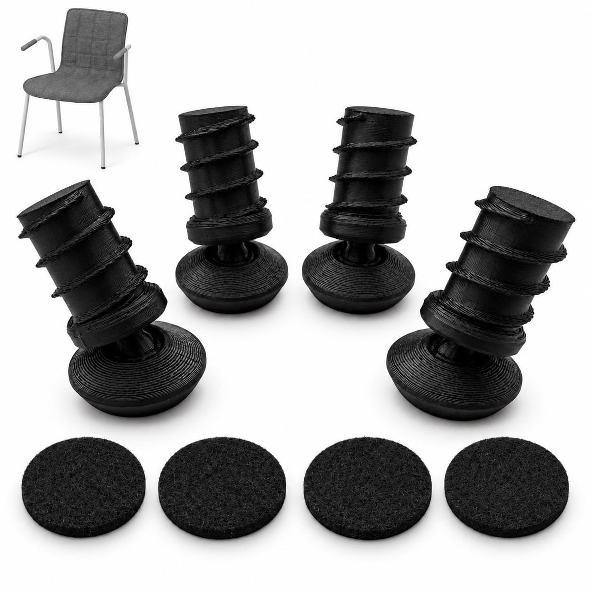 Stuhlgleiter mit Filz passend für IKEA® LÄKTARE – Ersatzfüße schwarz, 4 bis 24 Stück - in3dlabs