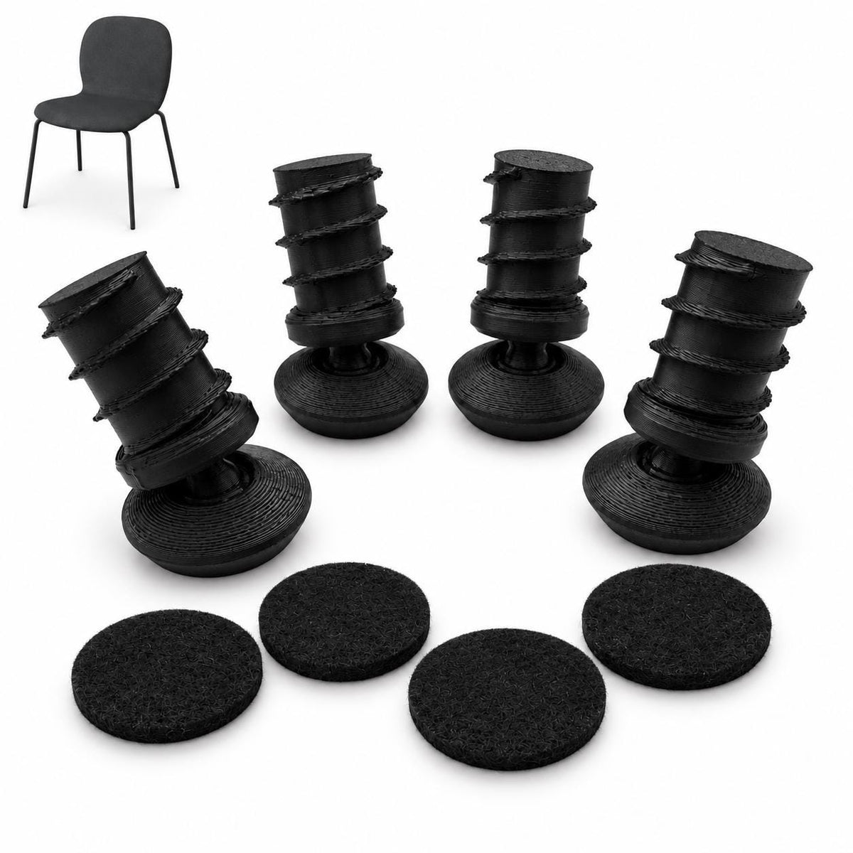 Stuhlgleiter mit Filz passend für IKEA® SKÅLSTA Rohrgestell – Ersatzfüße schwarz, 4 bis 24 Stück - in3dlabs